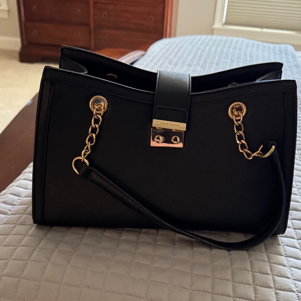 Anne Klein Black Handbag with Gold Accents